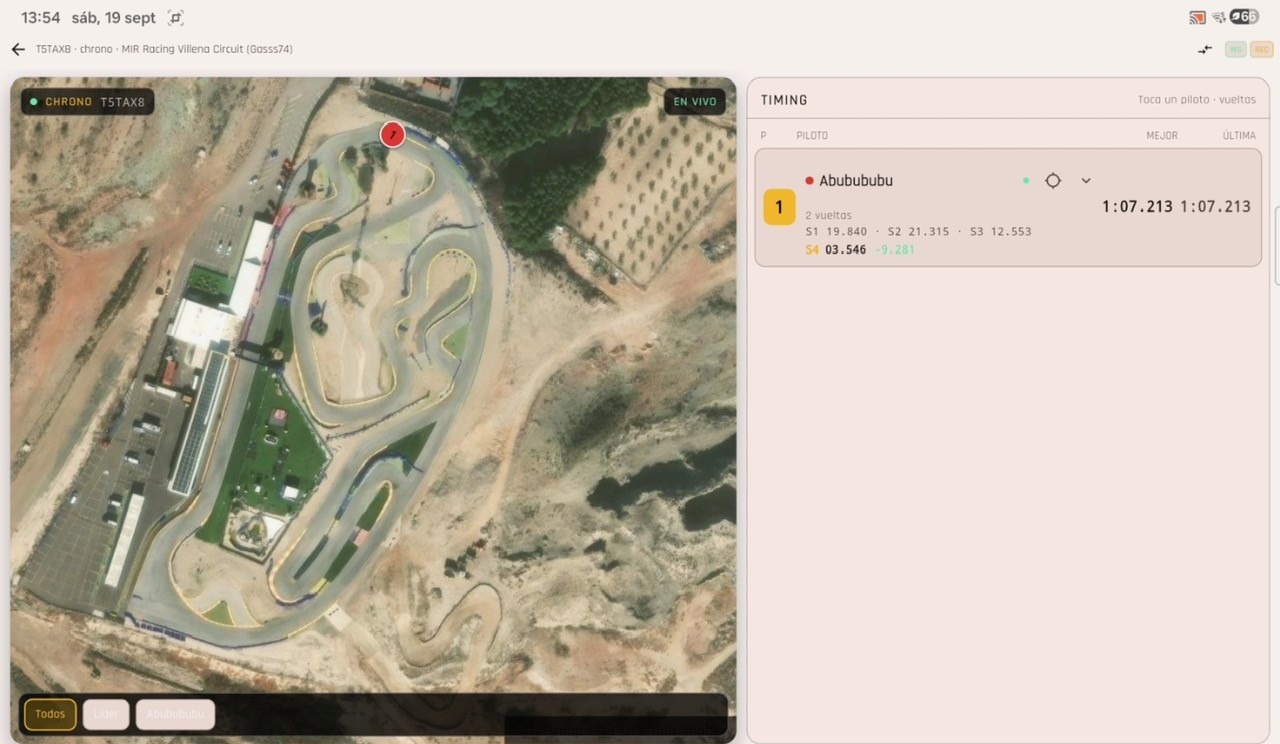 Viewer view: live map and timing board